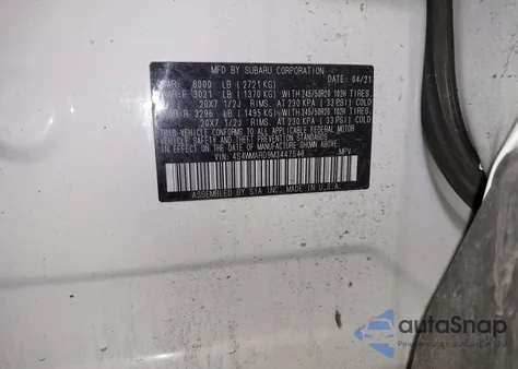 2021 Subaru Ascent Touring z USA, uszkodzony, nr VIN 4S4WMARD9M3447548